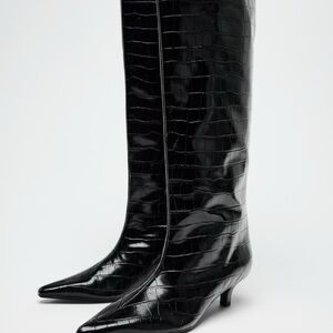 NWT Zara Mock Croc Kitten Heel Boots, size 38 (7/7.5), originally $109.90